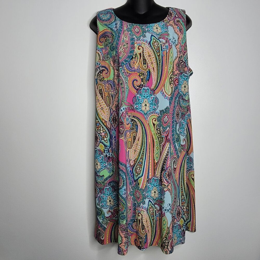 Tommy Hilfiger Womens Size 16 Paisley Print Pop Art Shift Dress Sleeveless